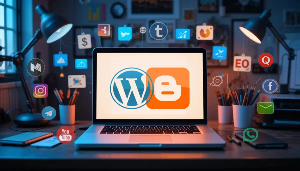 Ilustración digital sobre plataformas de bloguin para blog marketing 