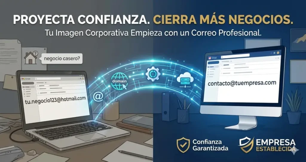 Grafica digital sobre proyectar confianza de inmediato al enviar un email desde un correo corporativo.